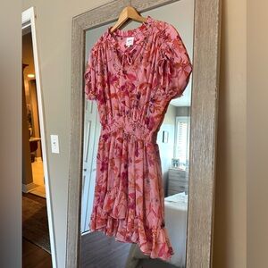 MISA Los Angeles Pink Floral Mini Dress Tassels Size Medium